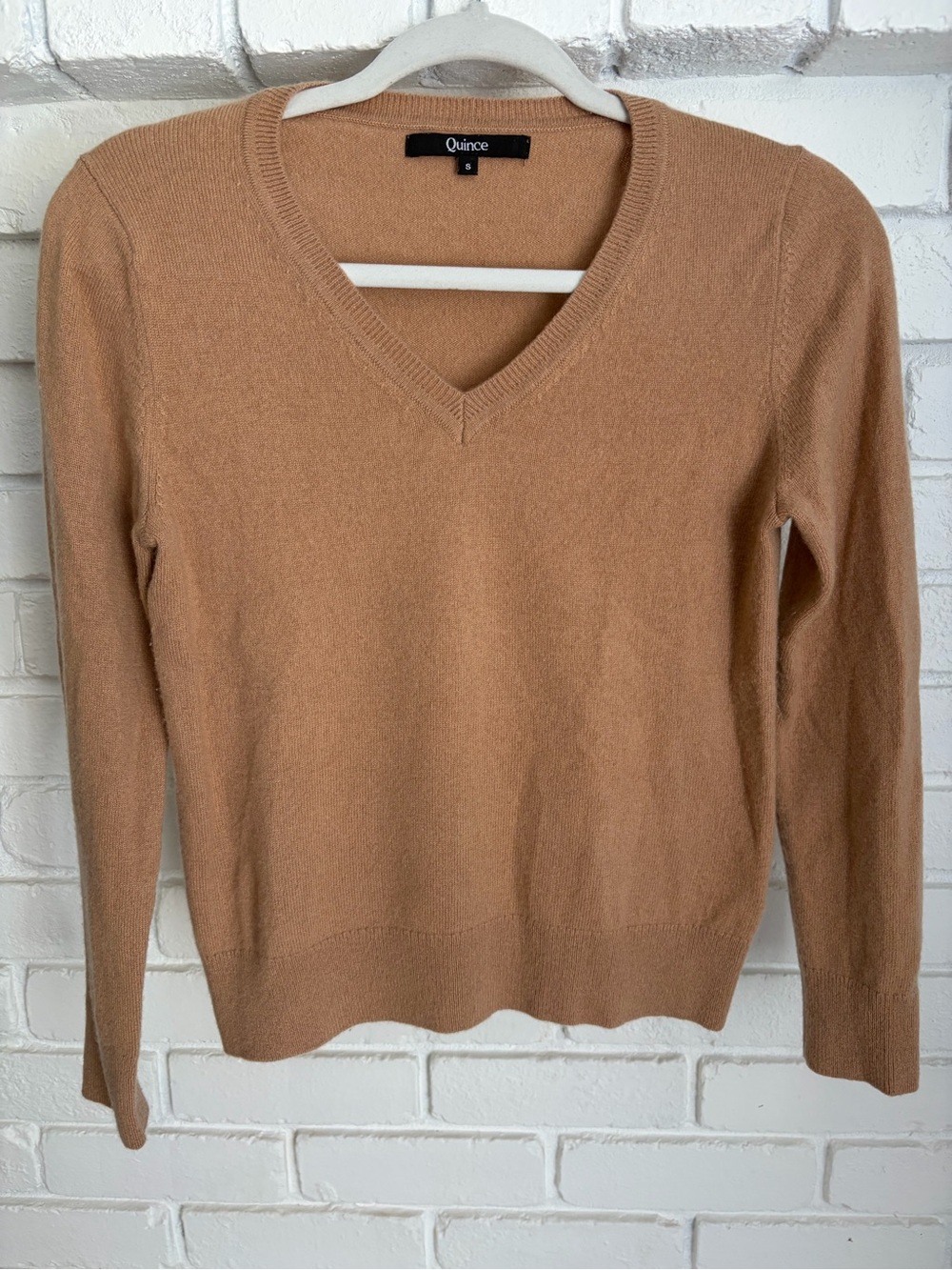 Quince V-Neck Sweater in Camel Tan